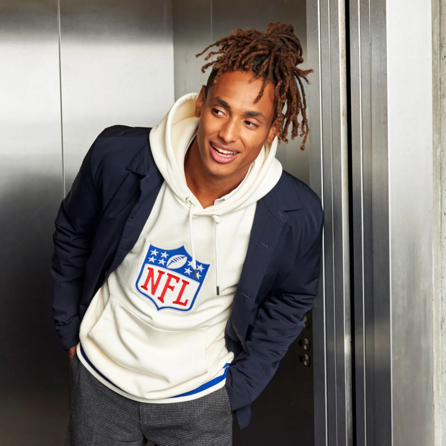 Sweat-Jules Sweat à capuche licence NFL Ecru