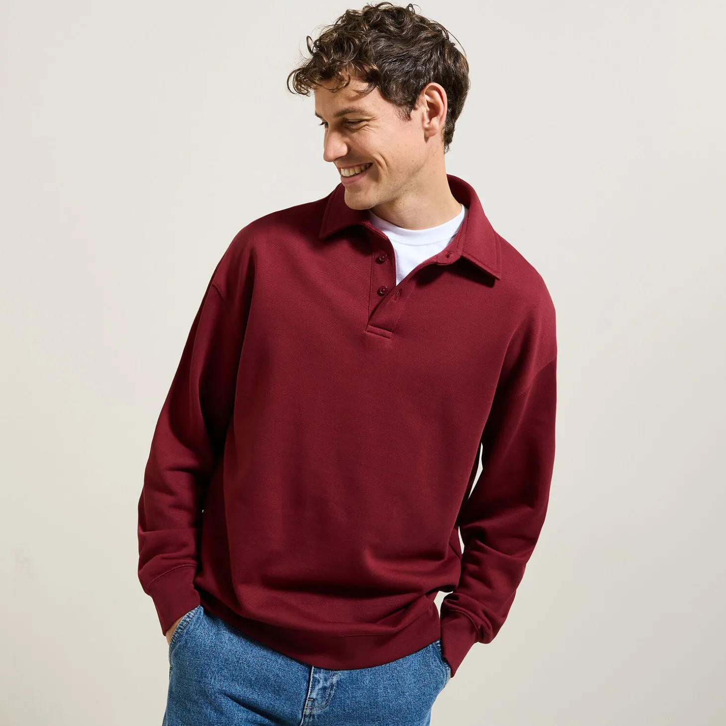 Polo | Sweat-Jules Sweat col polo relax uni Bordeaux