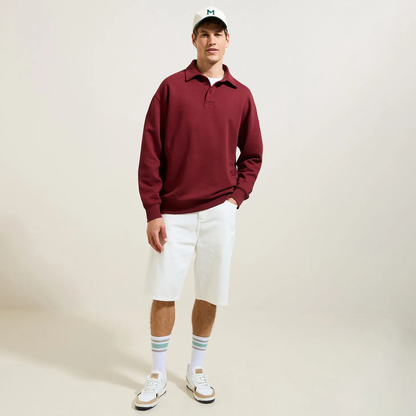 Polo | Sweat-Jules Sweat col polo relax uni Bordeaux