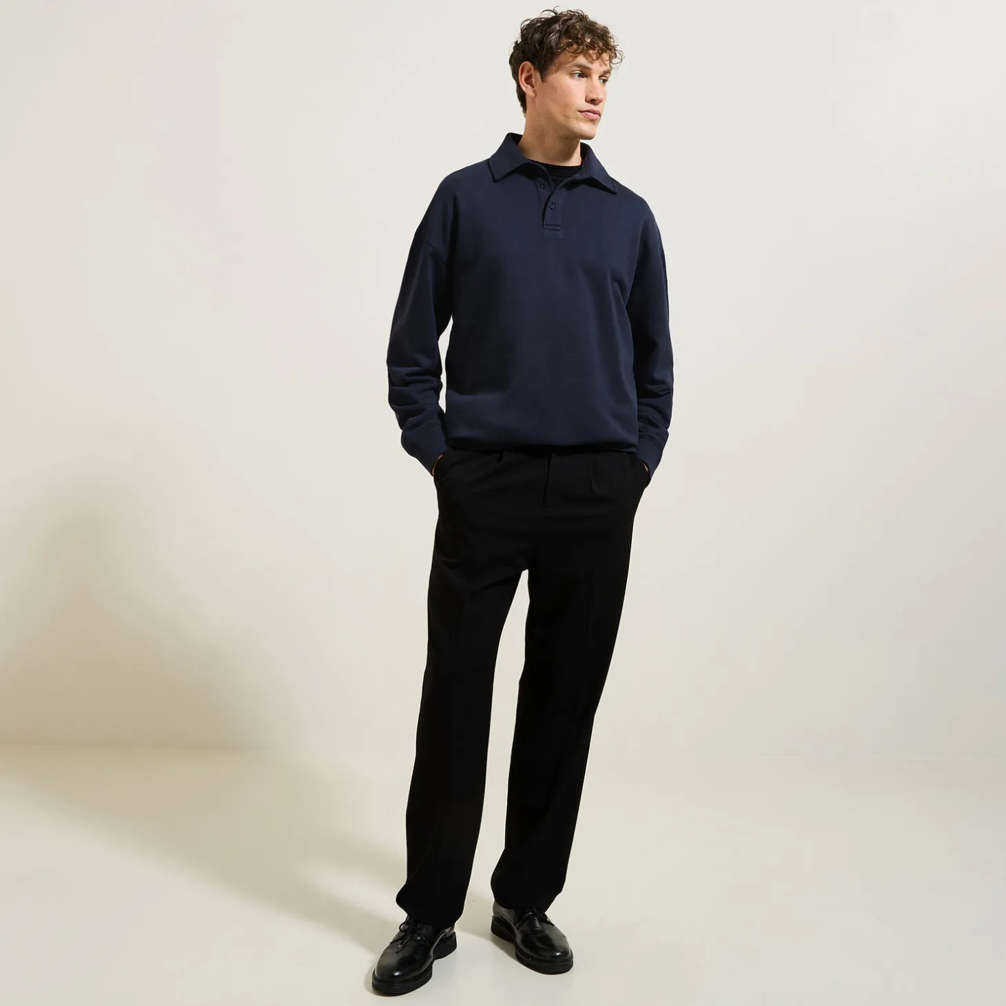 Polo | Sweat-Jules Sweat col polo relax uni Bleufoncé