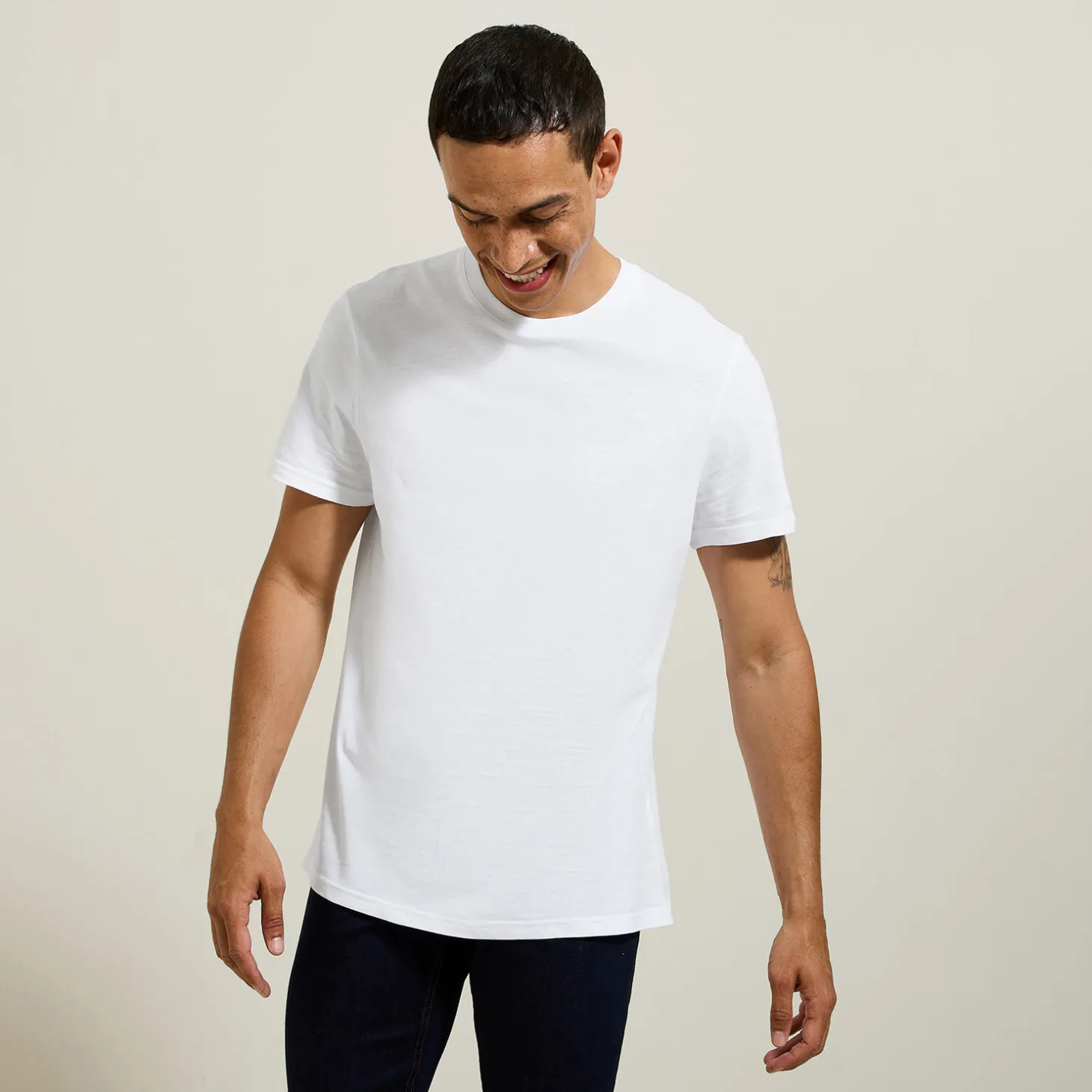 T-shirt-Jules Tee shirt col rond basique en coton Blanc