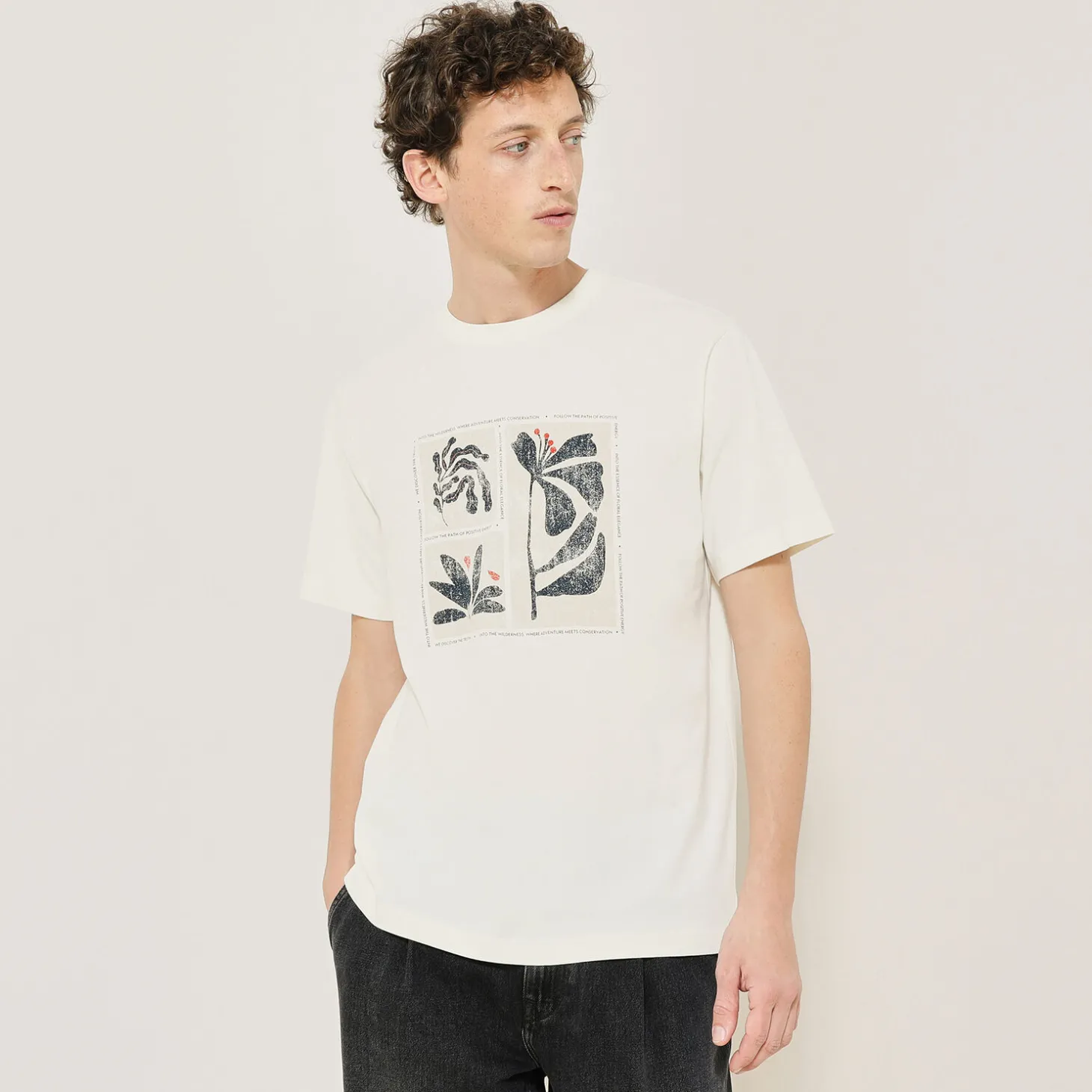 T-shirt-Jules Tee shirt col rond imprimé placé devant Blanc