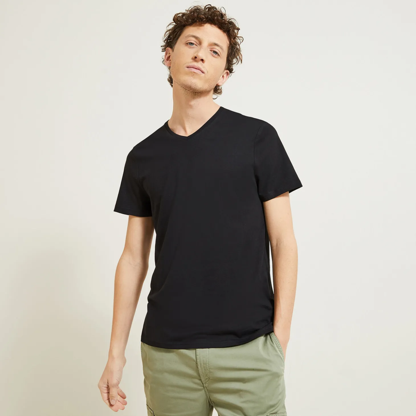 T-shirt-Jules Tee shirt col V en coton Noir