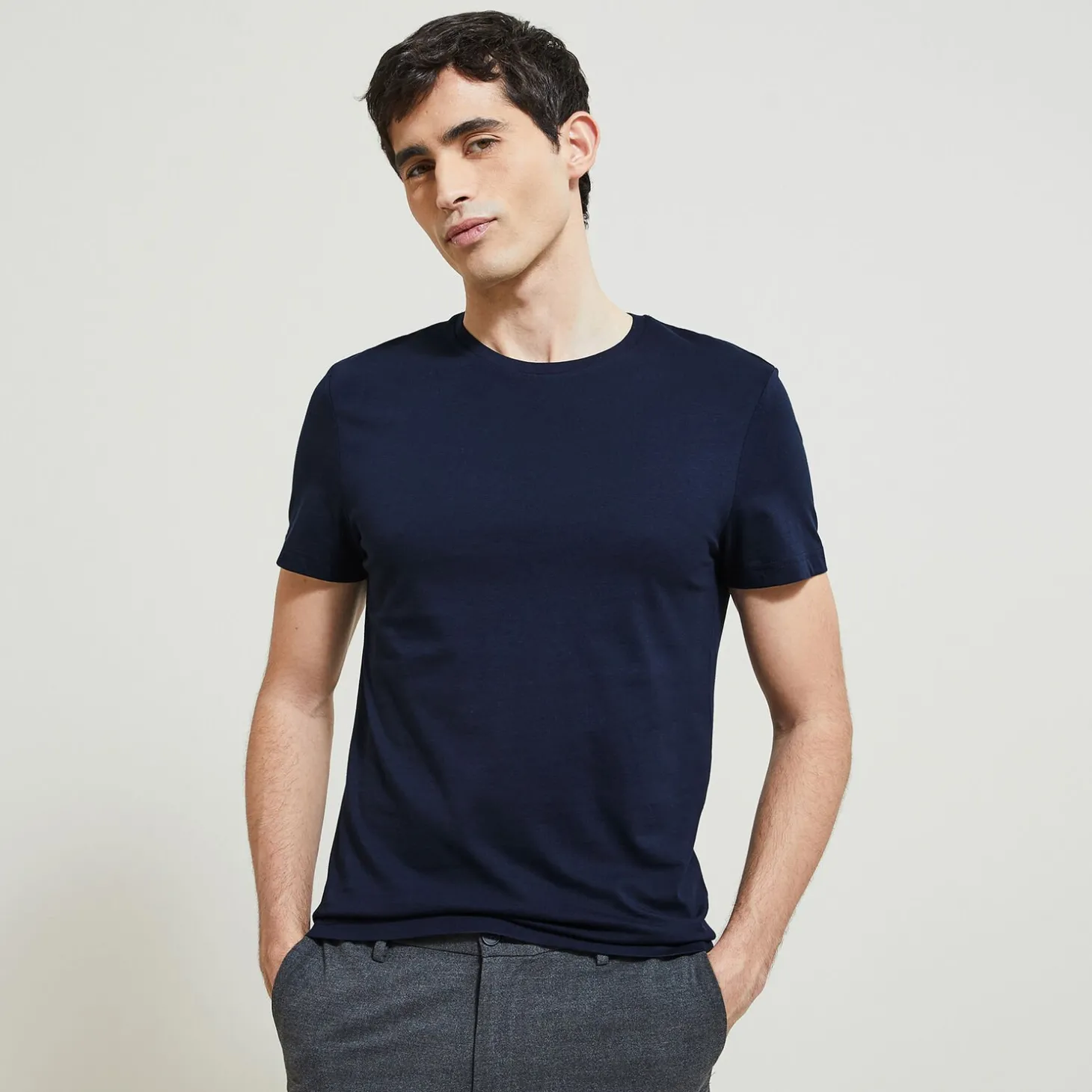 Smart Casual | T-shirt-Jules Tee shirt en coton col rond basique Bleufoncé