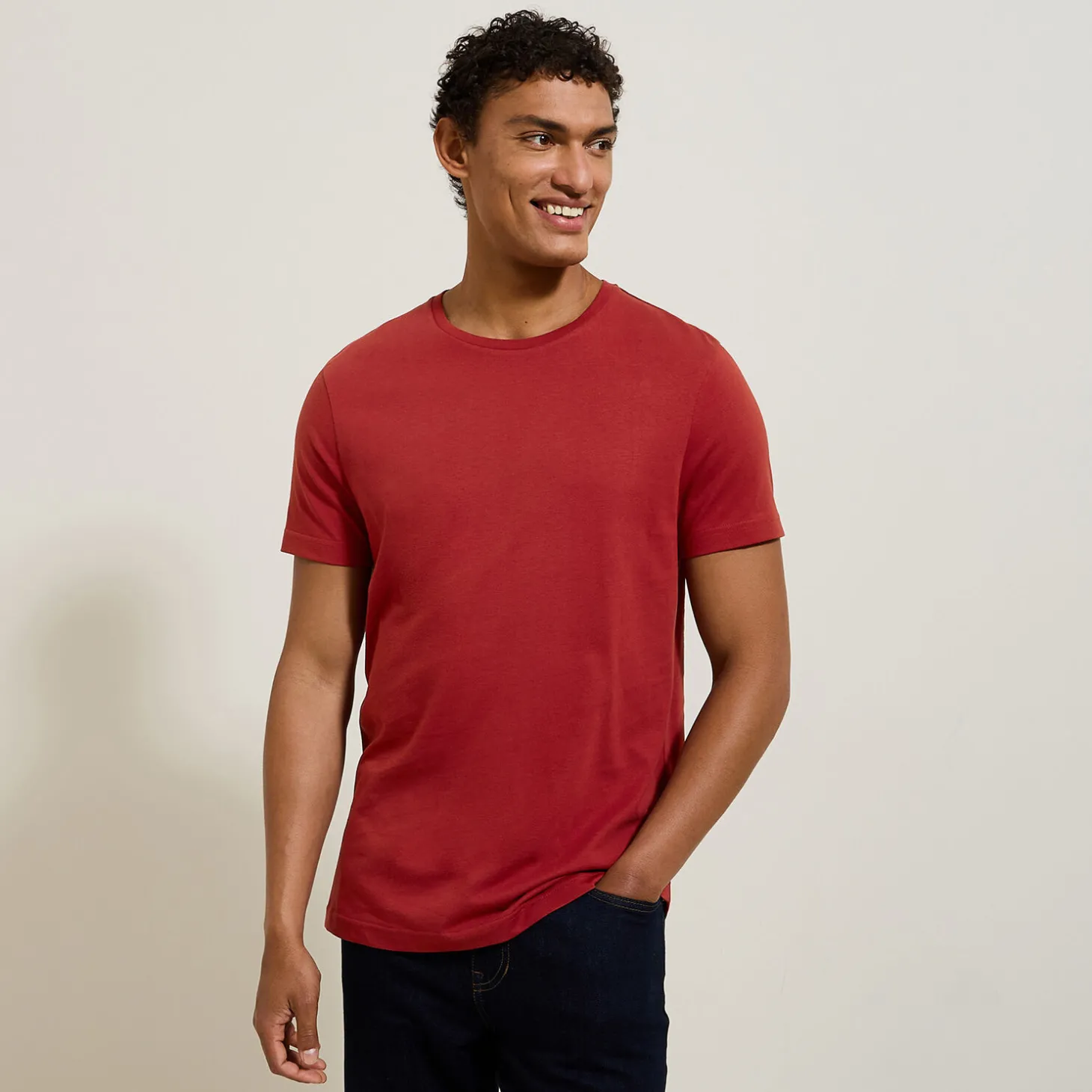 T-shirt-Jules Tee shirt en coton col rond basique Bordeaux