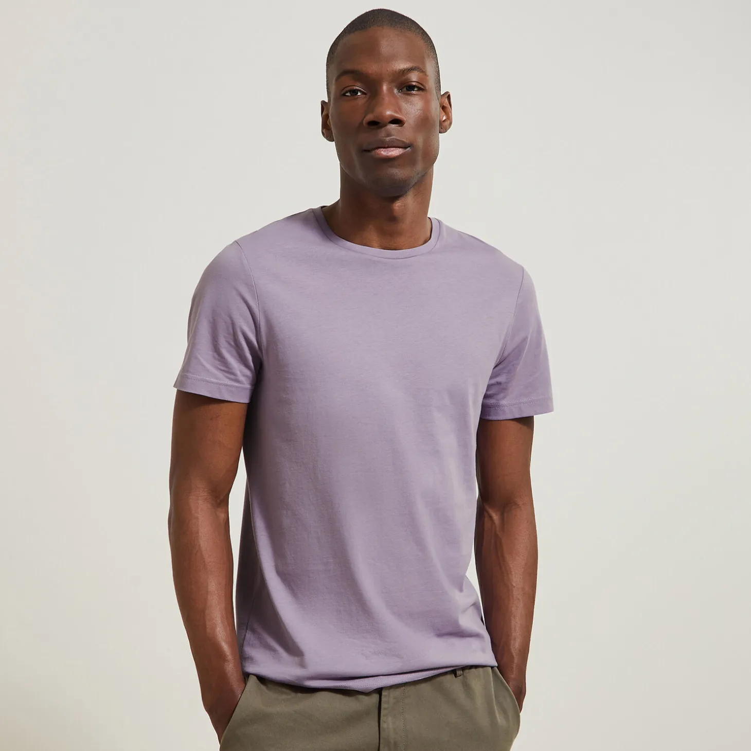 T-shirt-Jules Tee shirt en coton col rond basique lilas