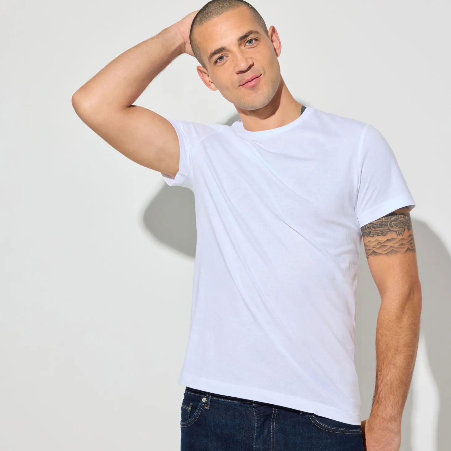 T-shirt-Jules Tee shirt en coton col rond basique Blanc