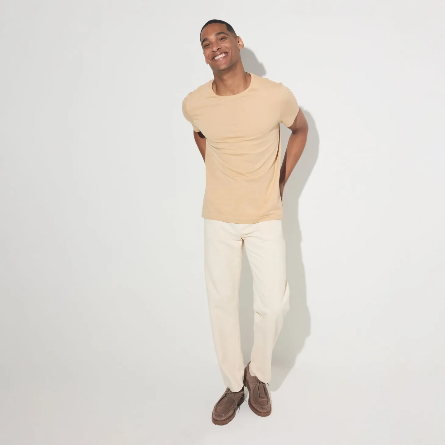 T-shirt-Jules Tee shirt en coton col rond basique Beige