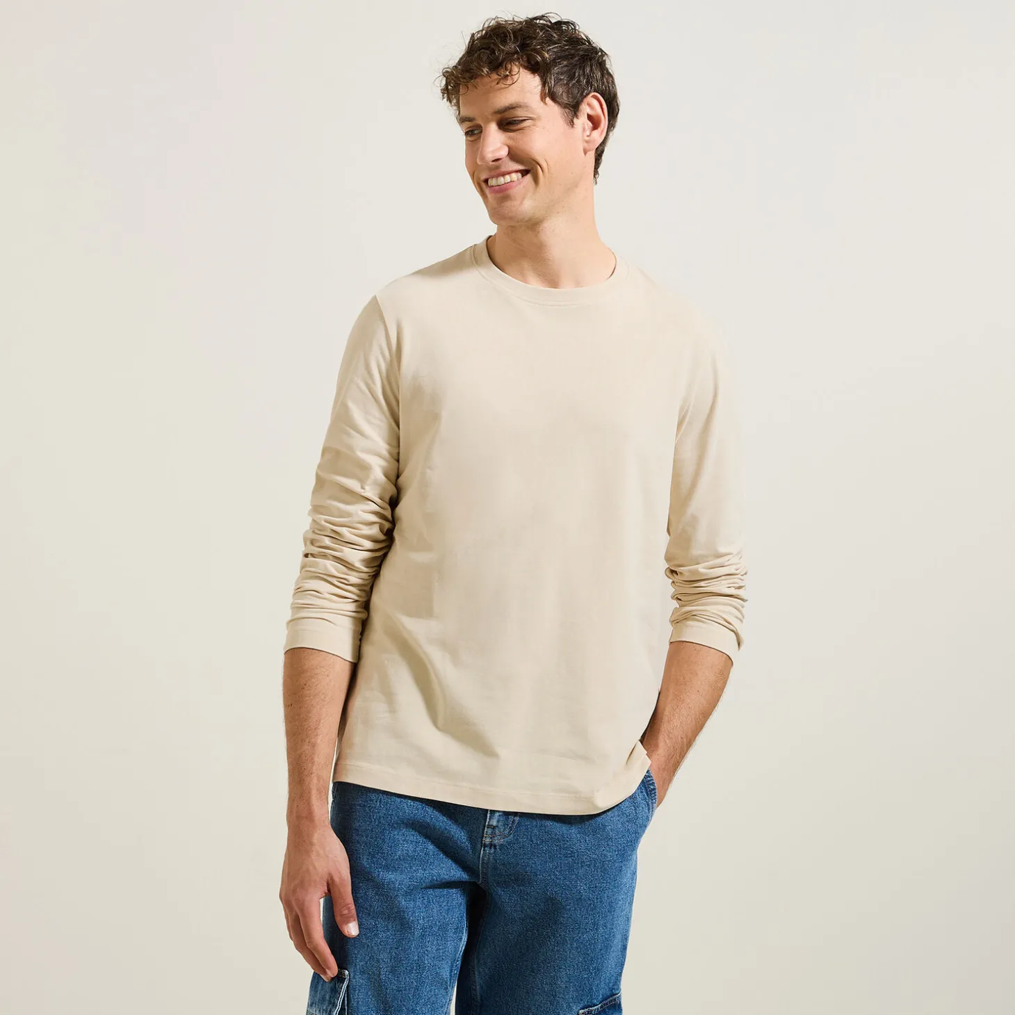 T-shirt-Jules Tee shirt matière douce col rond Beige