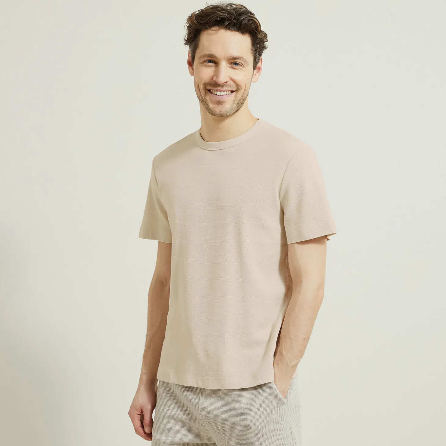 T-shirt-Jules Tee shirt matière gaufrée Beige