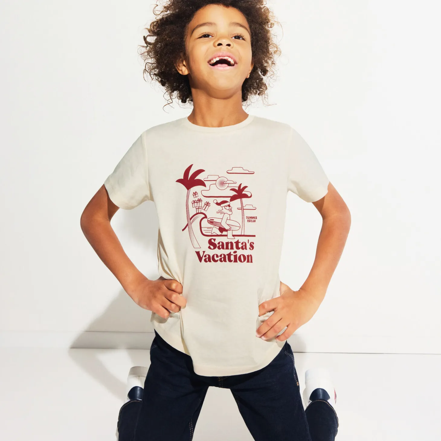 T-shirt-Jules Tee shirt Noël enfant Ecru